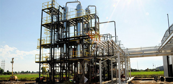 Exterior view of industrial equipment used in soy energy biodiesel plant